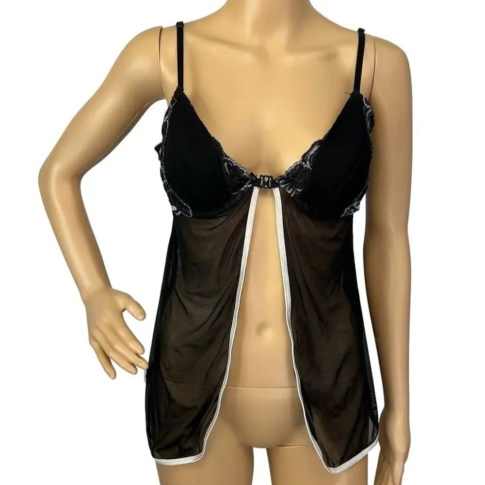 Frederick's of Hollywood Vintage Y2K Front Close Babydoll Black Size M